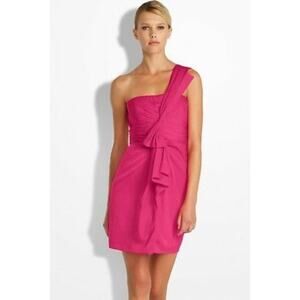 BCBG MAXAZRIA Hot Pink Sleeveless One Shoulder Cocktail Party Mini Dress 6